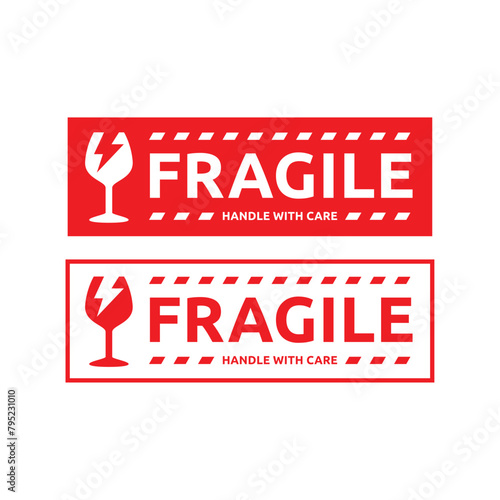 Sticker fragile handle with care vector. warning label, fragile label with broken glass symbol, vector