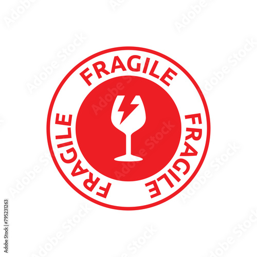 Sticker fragile handle with care vector. warning label, fragile label with broken glass symbol, vector