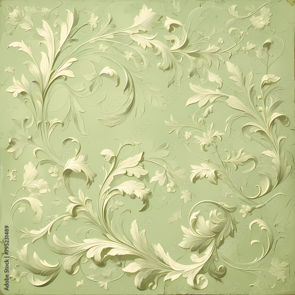 Luxurious Green Embossed Plaster Wallpaper with Distinctive Leafy Pattern