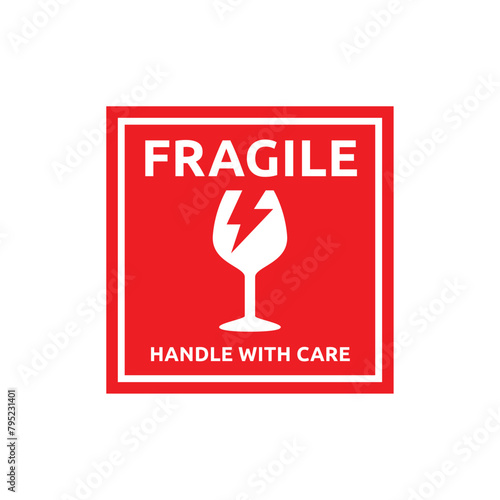 Sticker fragile handle with care vector. warning label, fragile label with broken glass symbol, vector