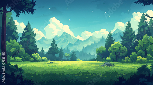 A forest scene in flat graphics