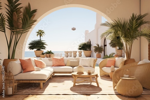 Mediterranean style living room architecture furniture cushion.