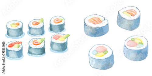 sushi japanese food watercolor vector illustration