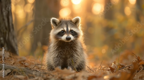 Baby raccoons with their curious eyes and playful personality are very cute. Baby raccoon in Minnesota North America and its rich biodiversity © Saowanee