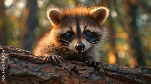 Baby raccoons with their curious eyes and playful personality are very cute. Baby raccoon in Minnesota North America and its rich biodiversity