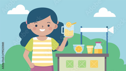 As a young girl serves refreshing lemonade to passersby she proudly displays her handdrawn menu and sign that marks her first ever lemonade
