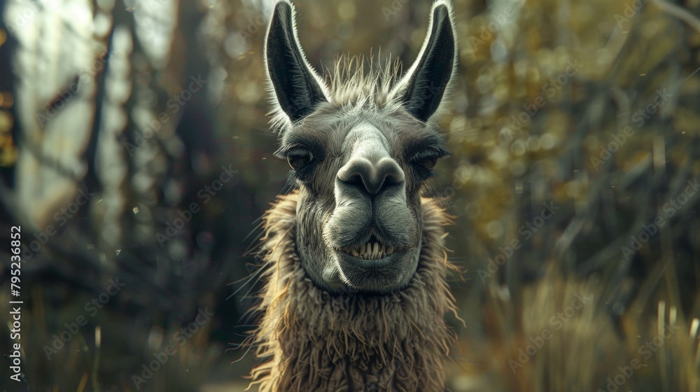 A llama stands amid the lush green grass A llama stands amid the lush green grass