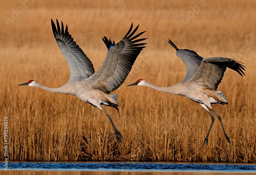 Sandhill Cranes In Flight Art Print
 photo
