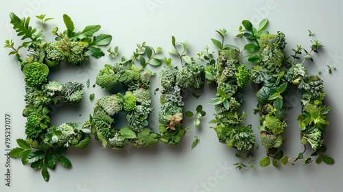 Broccoliception: The Word Broccoli Spelled Out of Broccoli Leaves. Generative AI