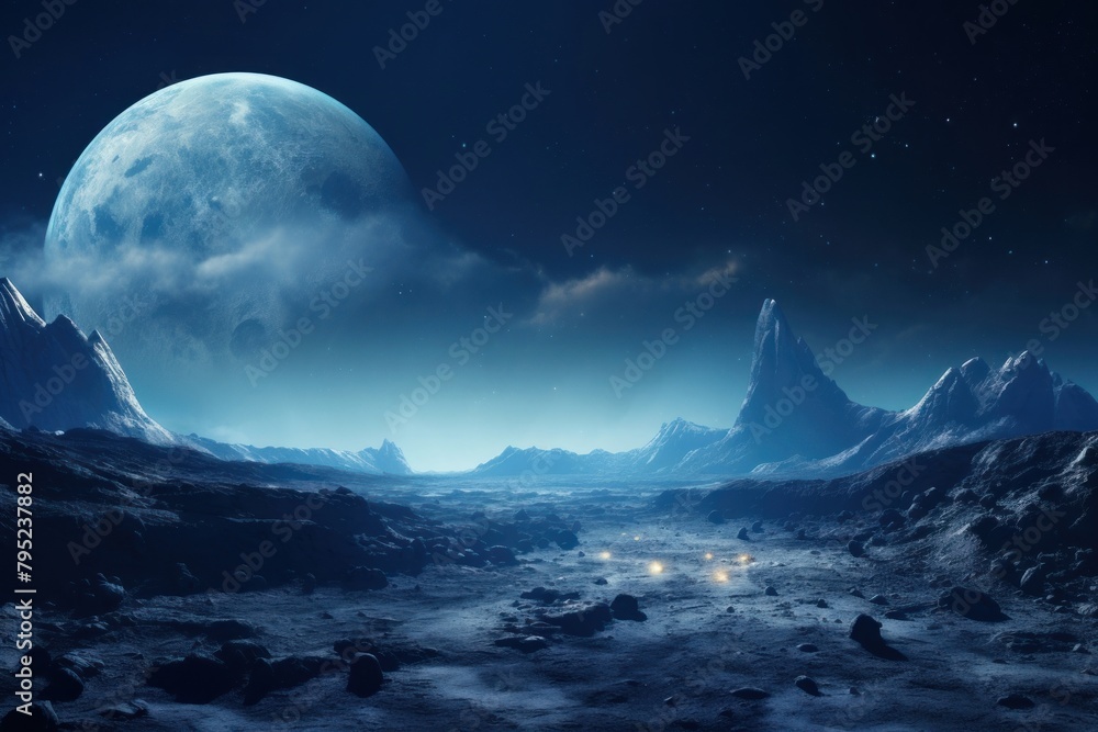Moon surface with distant Earth and starfield moon landscape astronomy. Moon surface with distant Earth and starfield moon landscape astronomy.