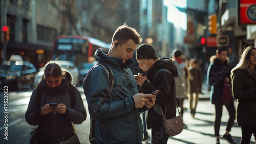 Bustling Street Alive with Smartphone Users, Offering a Glimpse into the Dominance of the Attention Economy