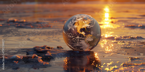 Water planet and climate change with the earth in a puddle as a symbol of global warming © Ayesha