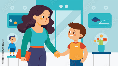 A little boy clutches his mothers hand with excitement as they enter a room filled with interactive exhibits his eyes darting back and forth