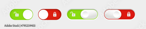 blocked and unlocked toggle switch buttons. Material design switch buttons set. Vector