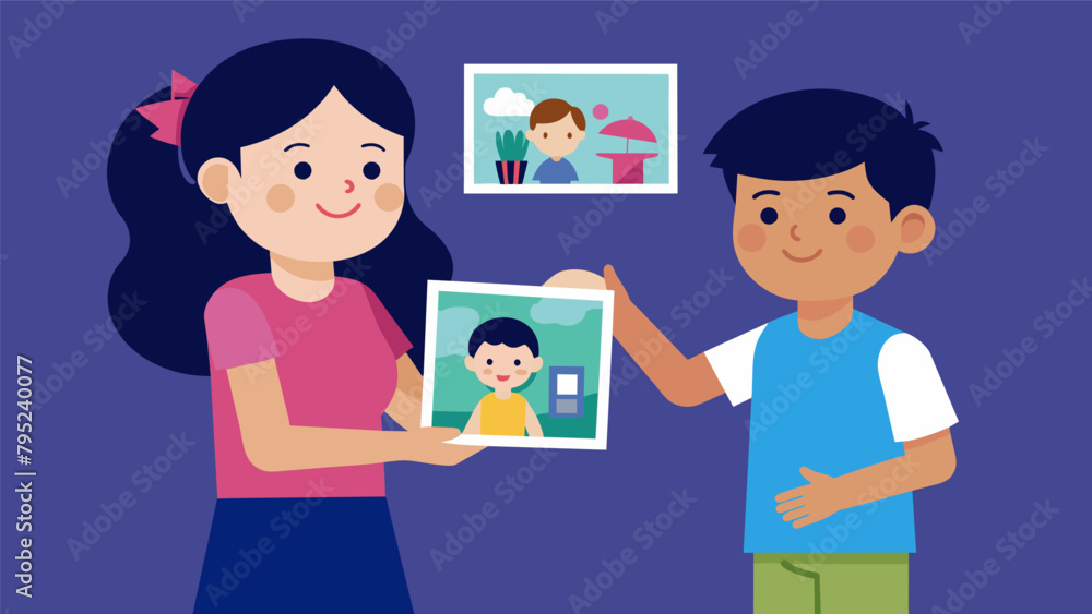 A sister presenting her brother with a collage of childhood memories as a gesture of appreciation on this special day. A sister presenting her brother with a collage of childhood memories as a gesture of appreciation on this special day.