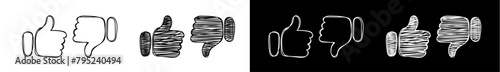 Doodle like and dislike. Hand drawn black and white line like and dislike. Thumb up line