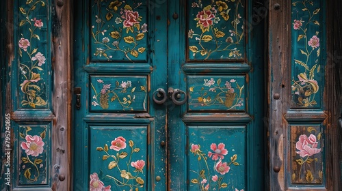 floral-decorated wooden door