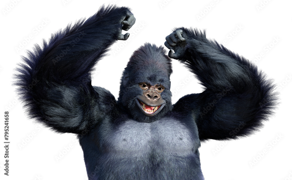 3D Rendering Black Gorilla Ape on White 3D Rendering Black Gorilla Ape on White