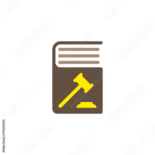 Book icon with judge's gavel. Vector on a white background.