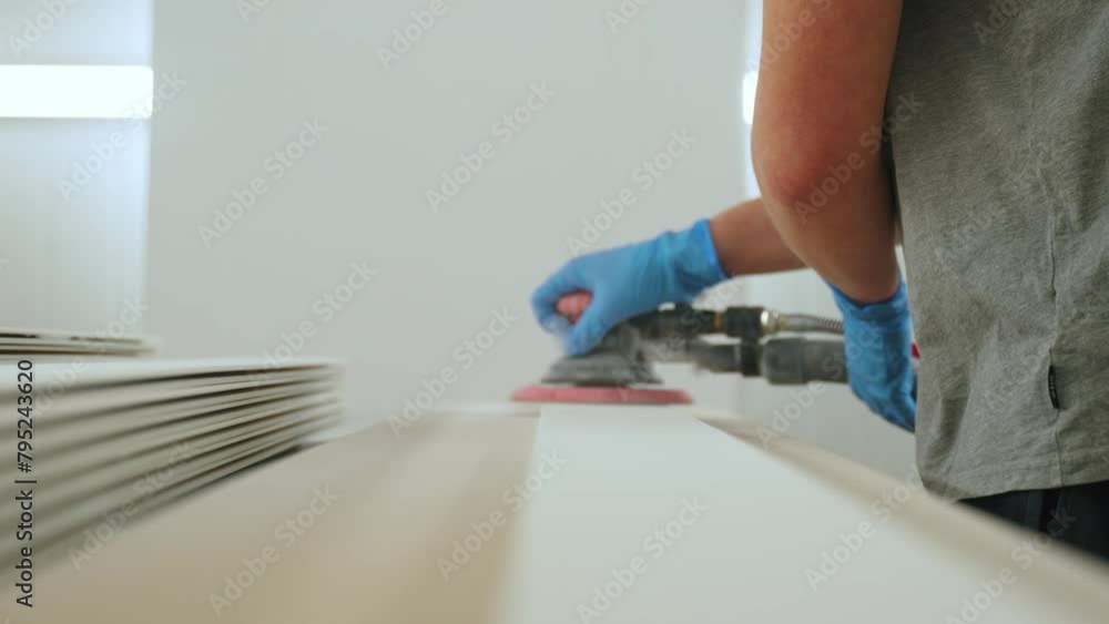 carpenter using sander while working on a piece of wood. High quality 4k footage carpenter using sander while working on a piece of wood. High quality 4k footage
