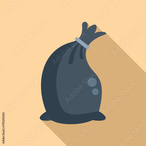 Cleaning full bag of trash icon flat vector. Clean urban. Used item