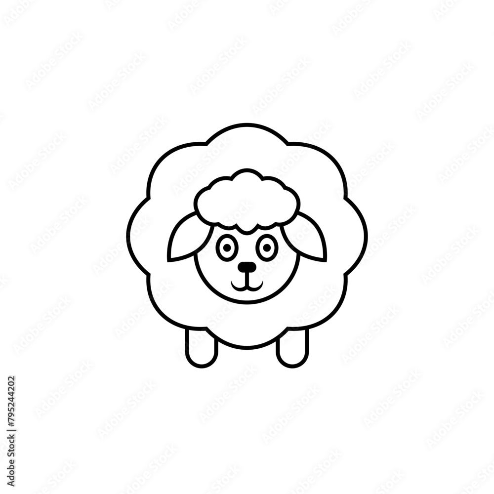 Fluffy sheep icon. Line and outline style. Vector drawing on a white background. Fluffy sheep icon. Line and outline style. Vector drawing on a white background.