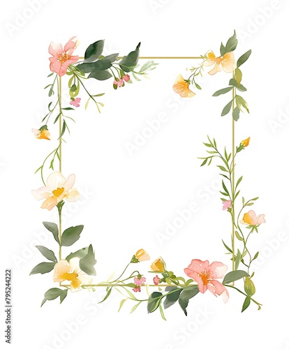 Hand painted flowers and leaves isolated on white background.