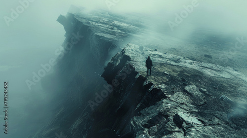 silhouette d un homme seul au bord d un pr  cipice en haut d une falaise