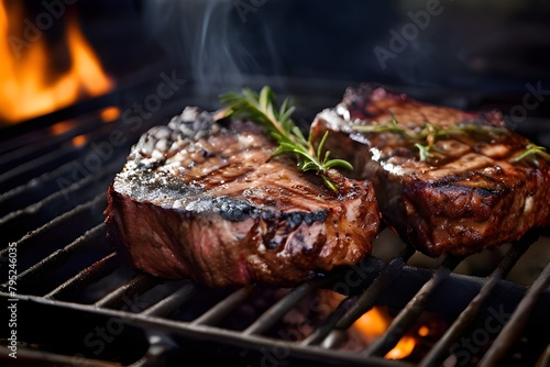 t bone steaks on barbecue grill