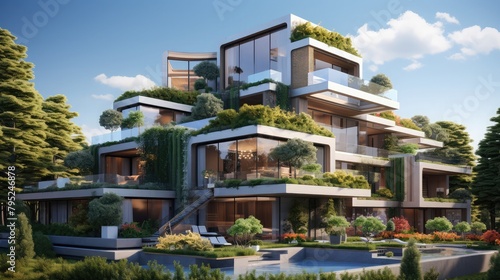 Modern residential building with garden terraces,