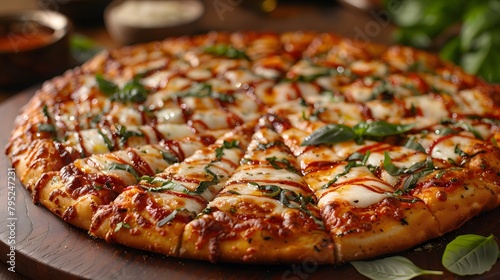 Pizza Made With A Simple Dough, Tomato Sauce, Cheese, Fresh Basil Leaves.