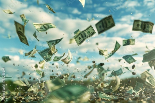 money flying away cash bundle financial loss and mismanagement concept 3d rendering photo