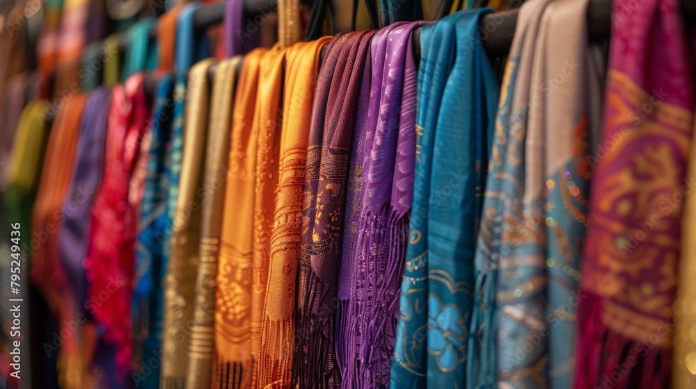Colorful Scarves Hanging on Wall