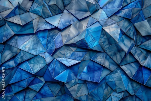 monochromatic mosaic overlapping polygonal patterns in shades of blue abstract background