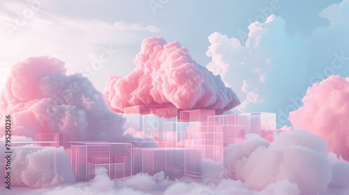 3d rendered cloud computing technology and innovation conceptual in pastel color