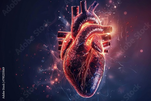 myocardial infarction medical concept with human heart anatomy illustration cardiovascular disease photo