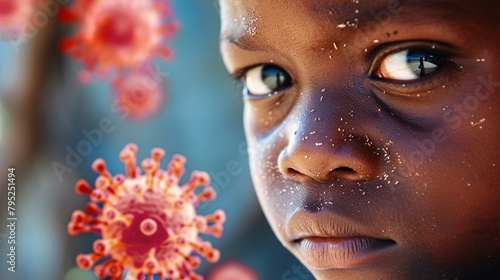 a close-up of a child with a virus photo