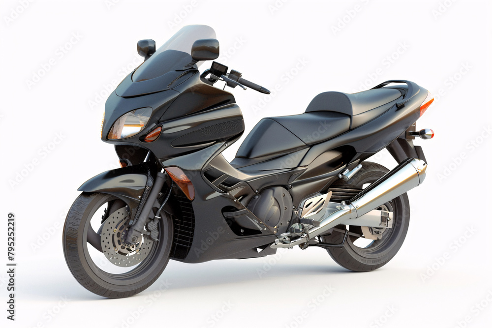 a black motorcycle with a chrome exhaust pipe