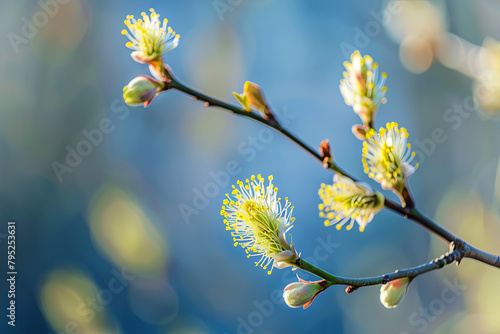 Delicate willow flower branches in bloom photo