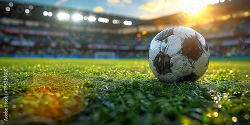 Soccer ball in stadium. The concept of sports events 
