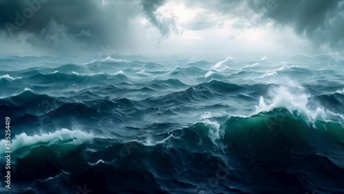 Tempest's Rhapsody: Ocean's Fury Meets Tranquil Horizons. Concept Nature Photography, Contrasting Elements, Oceanic Landscapes, Dynamic Skies, Coastal Serenity