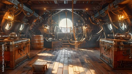 Sunken Treasure Aboard the Brigantine. Concept Pirate Adventure, Treasure Hunt, Hidden Map, Shipwreck Discovery, Underwater Exploration photo
