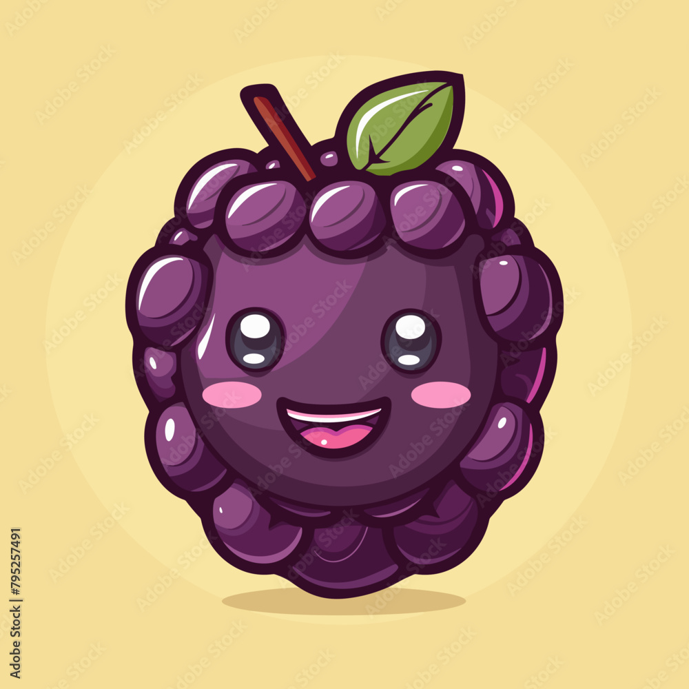 A cartoon Blackberry with a green leaf on top A cartoon Blackberry with a green leaf on top
