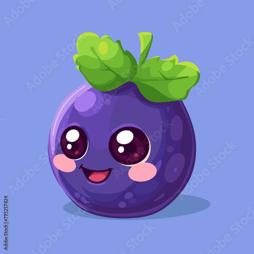 A cartoon Bilberry with a green leaf on top