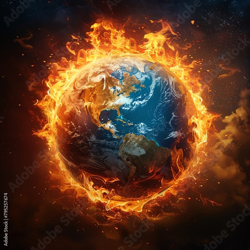 A digital painting of the earth on fire