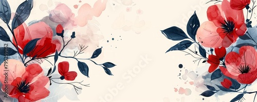 Abstract floral art background. Botanical watercolor hand-drawn flower paintbrush line art. Design illustration for wallpaper, banner, print, poster, cover, greeting, and invitation card.