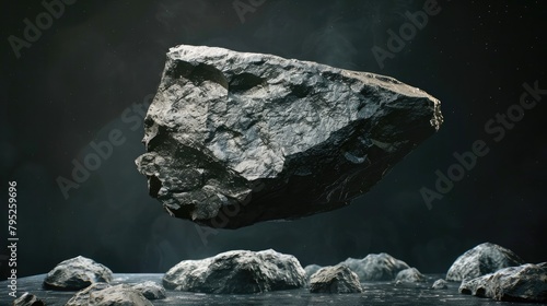 Photorealistic Floating Rock VFX Asset on Black Background