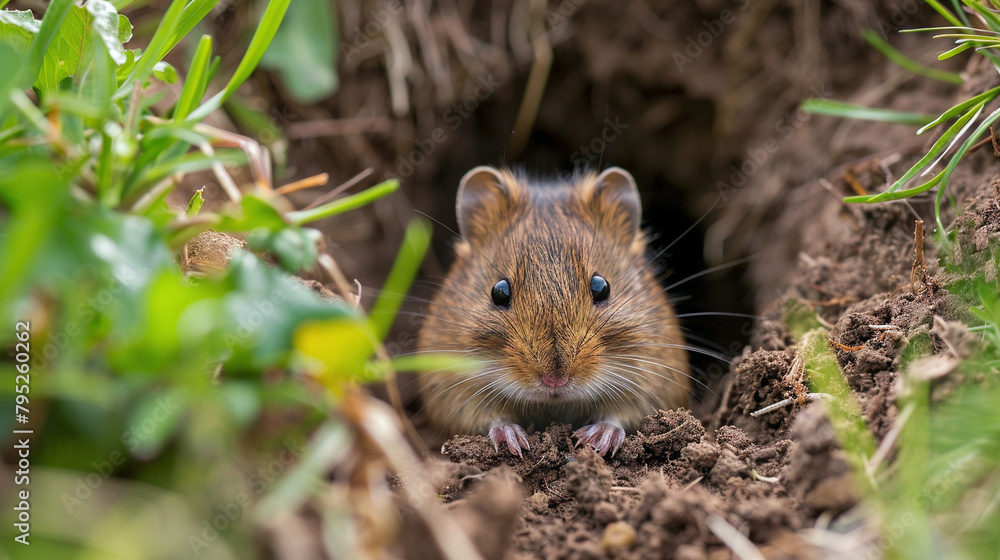 Vole Looks Out Of The Burrow, Curious Wildlife Photography, Perfect For Nature Articles Or Educational Media Vole Looks Out Of The Burrow, Curious Wildlife Photography, Perfect For Nature Articles Or Educational Media