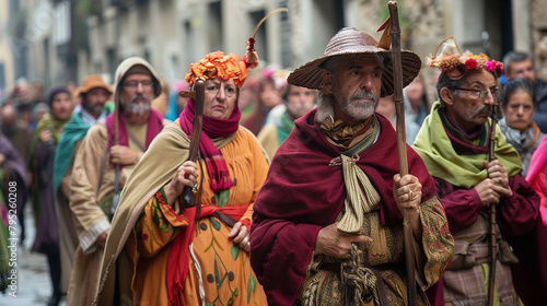 Way Of St. James | Arrival Of The Pilgrims In Santiago De Compostela | Religious Tourism And Spiritual Journey photo