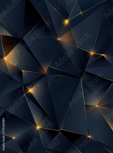  Luxurious Dark Blue Abstract Background Template with Opulent Triangle Pattern and Golden Illumination Lines Abstract